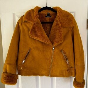 Forever 21 Mustard Teddy Jacket with Plush Collar
